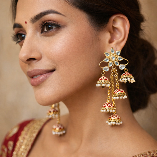 Mrinmayi Gold Plated Kundan Jhumka Earrings for Women & Girls