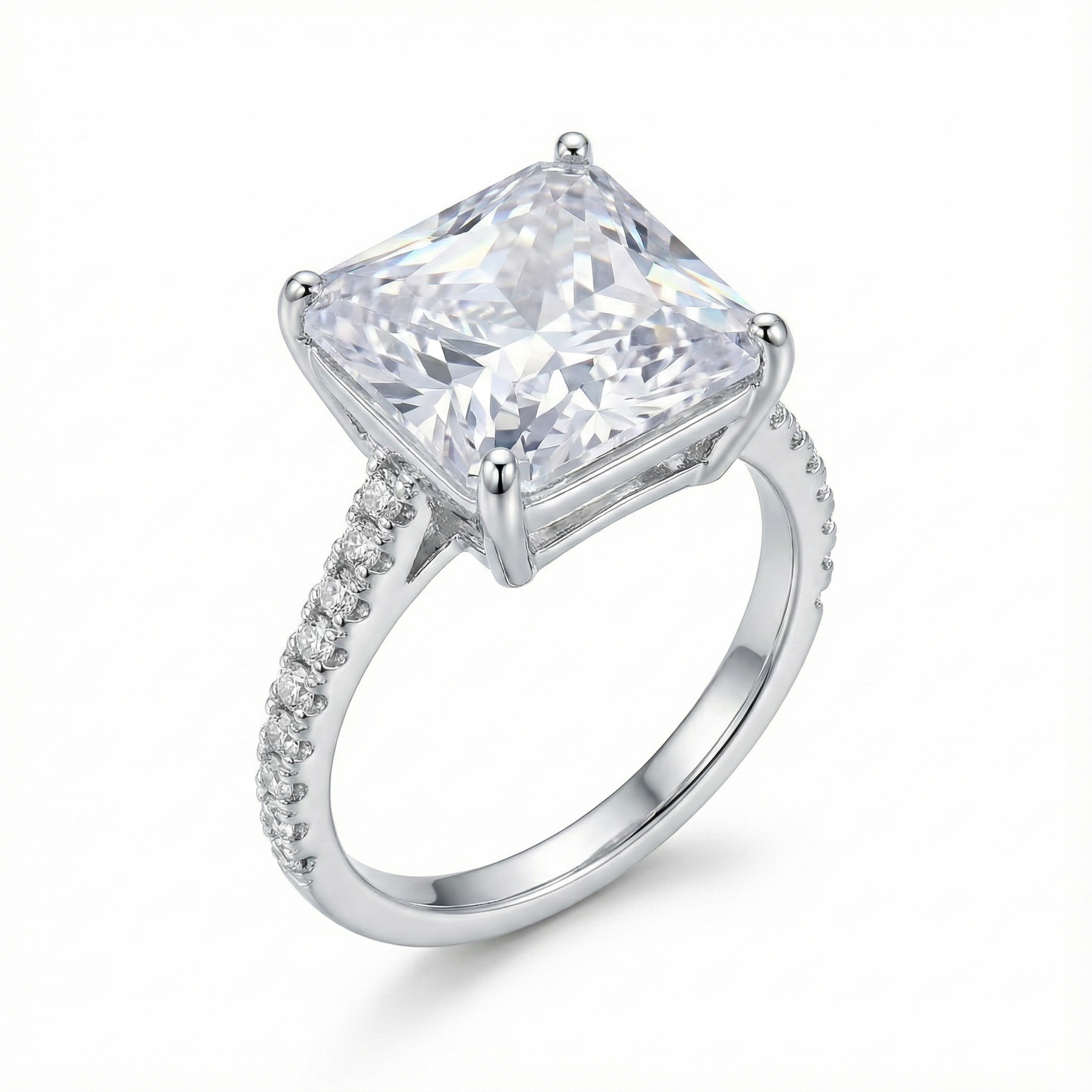Mrinmayi Alloy Silver-Plated Princess Cut Solitaire CZ Ring