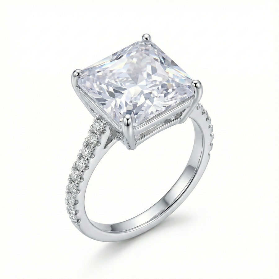 Mrinmayi Alloy Silver-Plated Princess Cut Solitaire CZ Ring