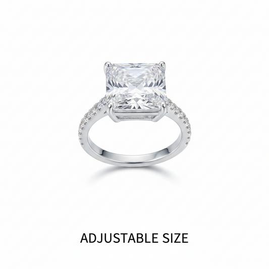 Mrinmayi Alloy Silver-Plated Princess Cut Solitaire CZ Ring