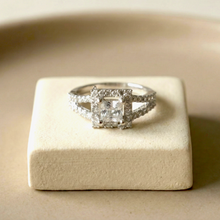 Mrinmayi Alloy Silver-Plated Halo Princess Cut CZ Adjustable Ring