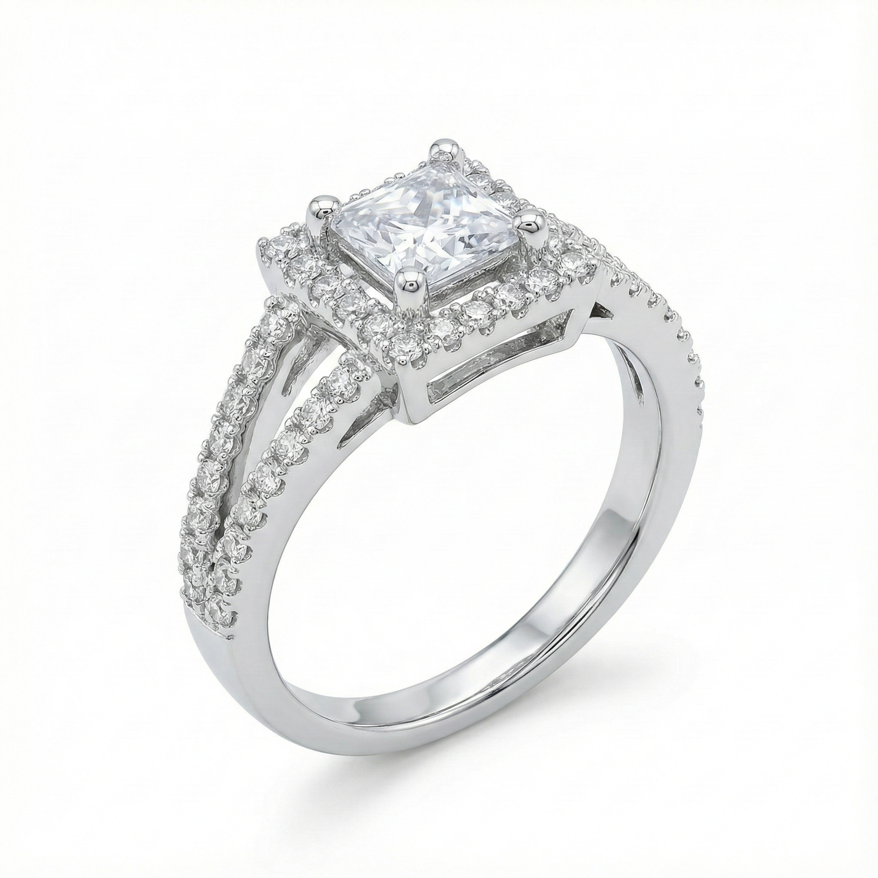 Mrinmayi Alloy Silver-Plated Halo Princess Cut CZ Adjustable Ring