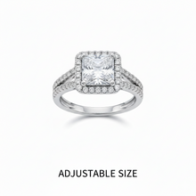 Mrinmayi Alloy Silver-Plated Halo Princess Cut CZ Adjustable Ring