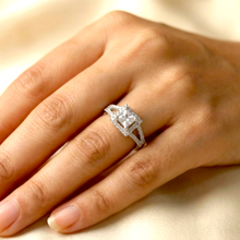 Mrinmayi Alloy Silver-Plated Halo Princess Cut CZ Adjustable Ring
