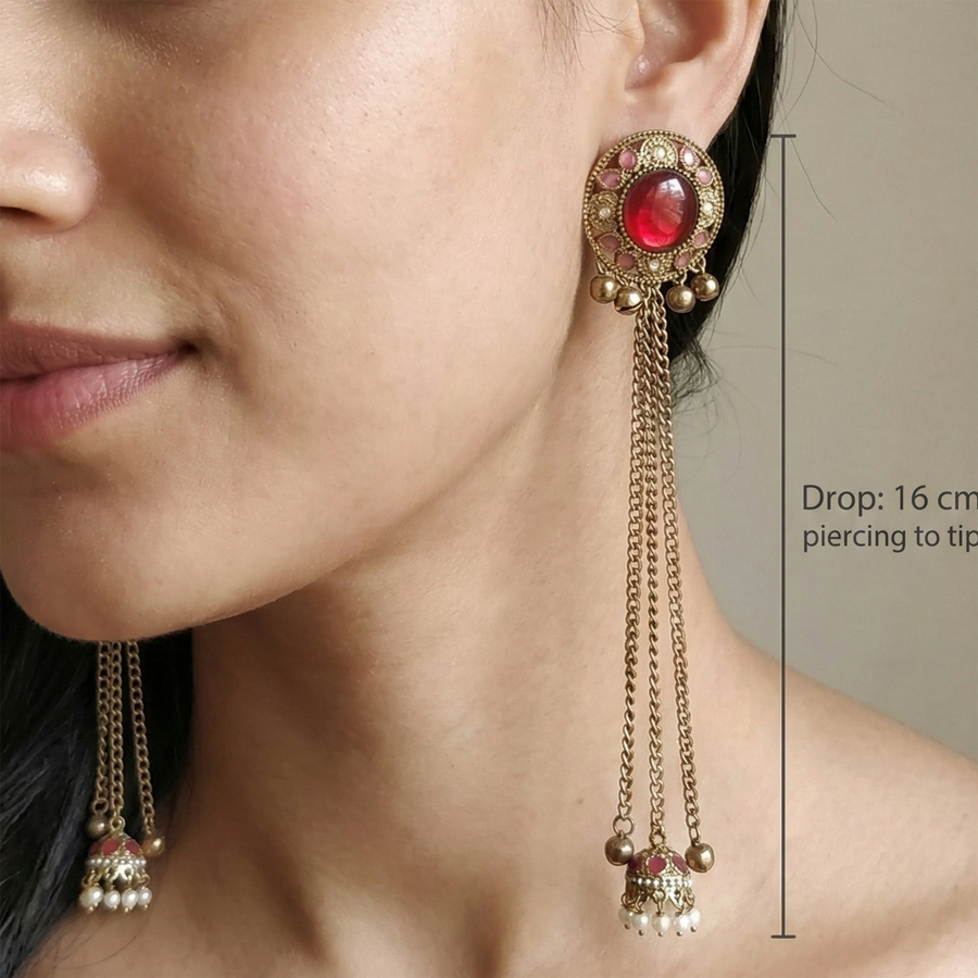 Mrinmayi Traditional Kashmiri Jhumka Long Earrings for Women