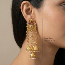 Mrinmayi Royal Elephant Temple Gold Plated Long Jhumka Earrings for Women