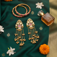 Mrinmayi Gold Plated Pink Stone Chandbali Drop Earrings for Women