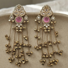 Mrinmayi Gold Plated Pink Stone Chandbali Drop Earrings for Women