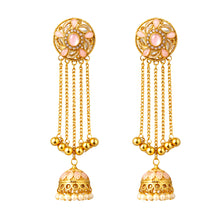 Mrinmayi Gold Plated Pink Stone Long Jhumka Earrings for Women