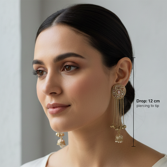 Mrinmayi Gold Plated Pink Stone Long Jhumka Earrings for Women