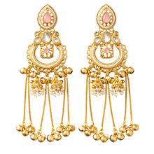Mrinmayi Traditional Indian Gold Plated Pink Long Earrings for Women