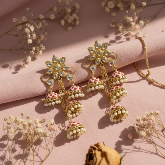 Mrinmayi Gold Plated Kundan Jhumka Earrings for Women & Girls