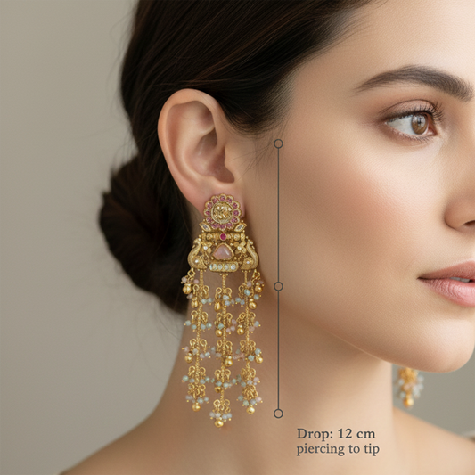 Mrinmayi Gold Plated Pink Jhumka Earrings for Women & Girls