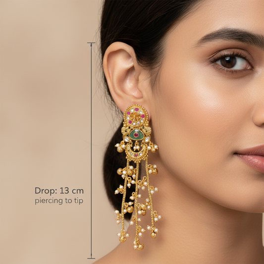 Mrinmayi Gold Plated Long Dangler Earrings for Women & Girls