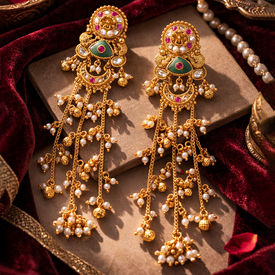 Mrinmayi Gold Plated Long Dangler Earrings for Women & Girls