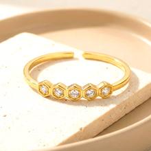 Mrinmayi Gold-Plated Hexagon CZ Adjustable Ring for Women