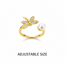 Mrinmayi Gold-Plated Pearl & Butterfly CZ Adjustable Ring for Women