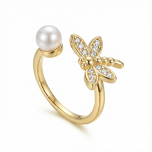 Mrinmayi Gold-Plated Pearl & Butterfly CZ Adjustable Ring for Women