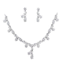 Delicate Floral Vine Diamond Necklace & Earrings Set – Silver CZ Romantic Bridal Jewelry