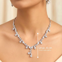 Delicate Floral Vine Diamond Necklace & Earrings Set – Silver CZ Romantic Bridal Jewelry