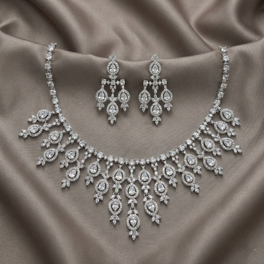Heavy Chandelier Diamond Necklace Set with 45cm Drop | Luxury Bridal Statement Jewelry