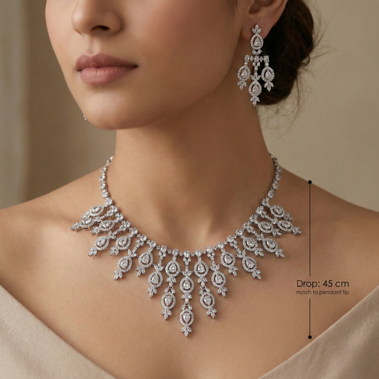 Heavy Chandelier Diamond Necklace Set with 45cm Drop | Luxury Bridal Statement Jewelry